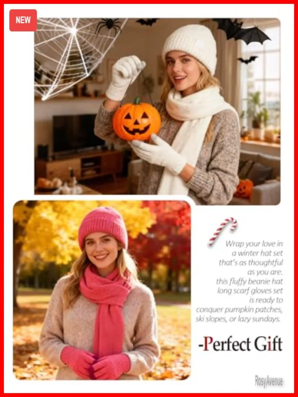 Winter Hat Scarf Gloves Set Touchscreen Knit Beanie Scarf Gloves Women